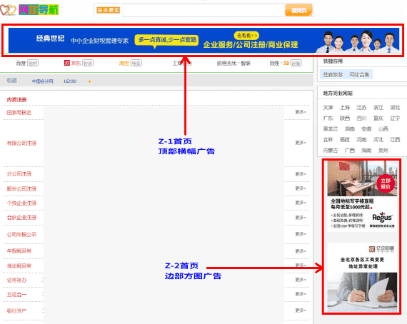 首页顶部侧部广告图例